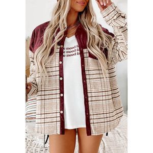 Azura Exchange  Red Plaid Patchwork Button-up Shift Shirt Jacket